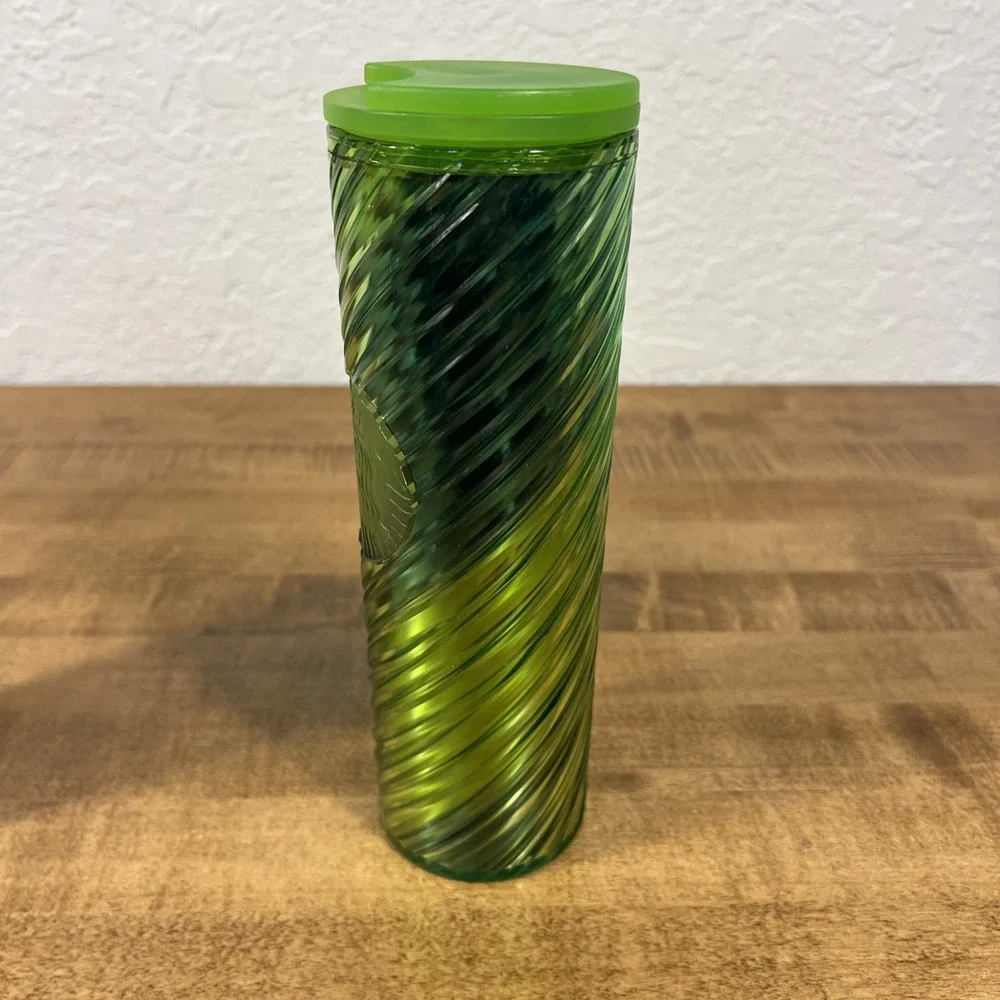 Starbucks White Pearl Stainless Steel Vacuum & Holiday Green Swirl Tumbler 16oz‎